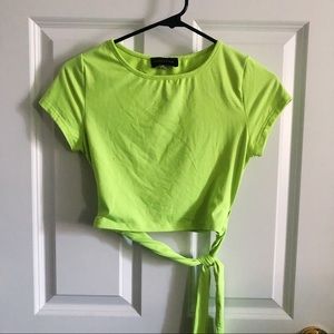 Seduction Lime Green Short Sleeve Crop Top w/ Knot Tie